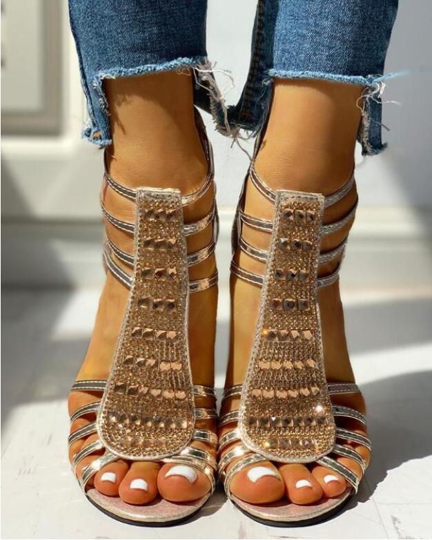 Sequined Bling Chunky Heeled Sandal