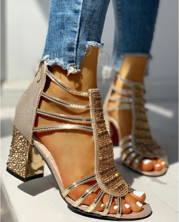 Sequined Bling Chunky Heeled Sandal
