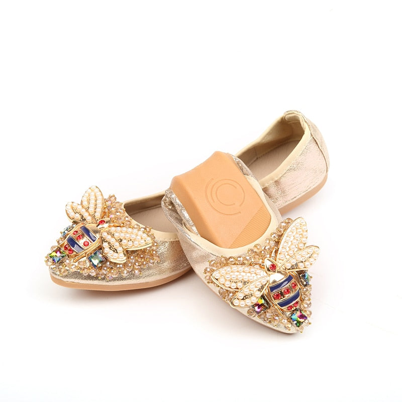 Casual Rhinestone Butterfly Shape PU Leather Women Flat