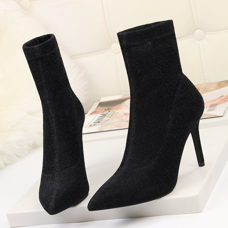 Sexy Microfiber Thin Heels Pointed Toe Women Ankle Boots