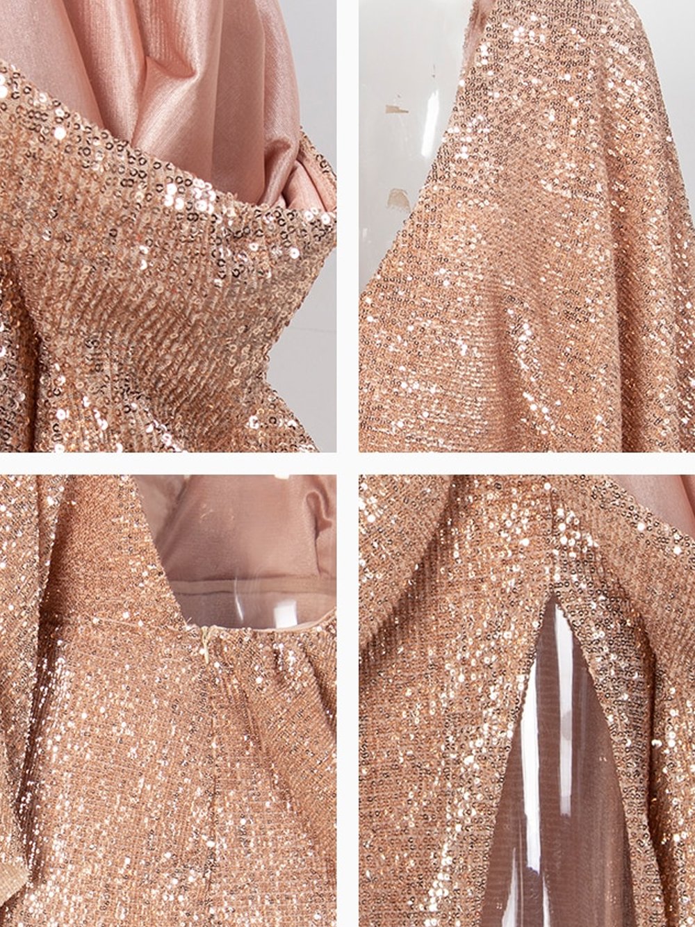 FLAMING LIPS Slit Sequins Maxi Dress in Apricot