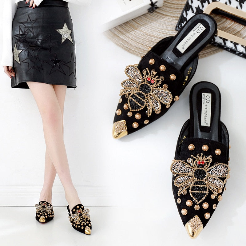 Luxury Pointed Toe River Bee Spring Women Mules Shoes