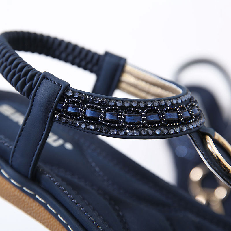 Gladiator String Beads T-Strap Flat Sandal
