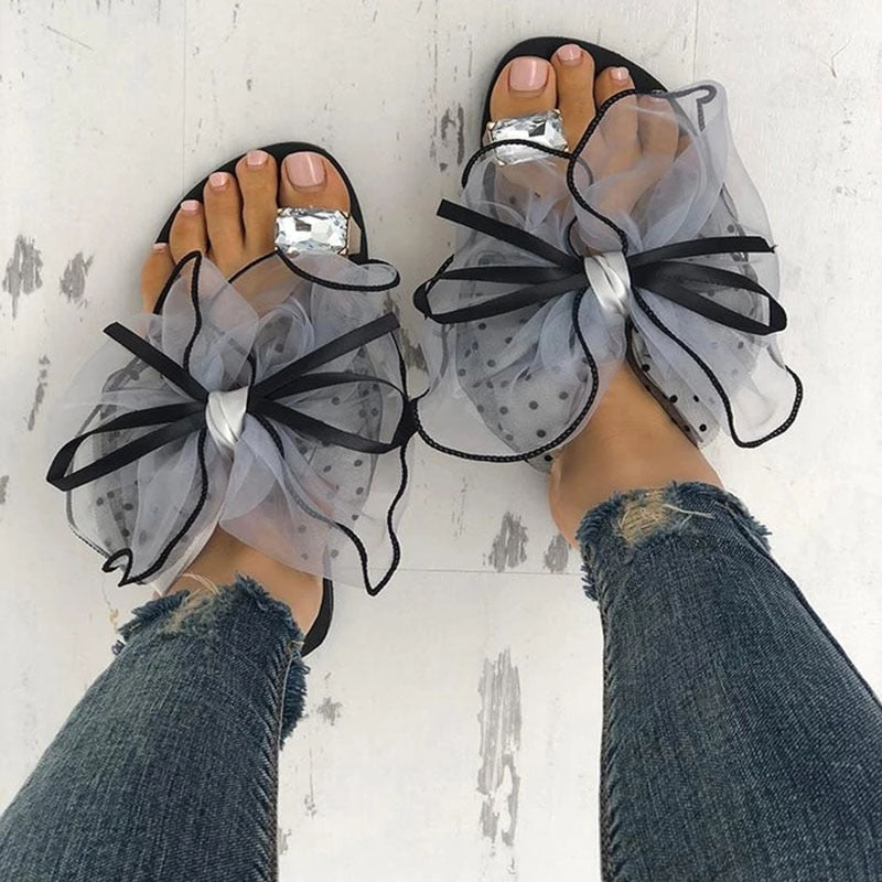 Crystal Bow Lace Flat Sandal