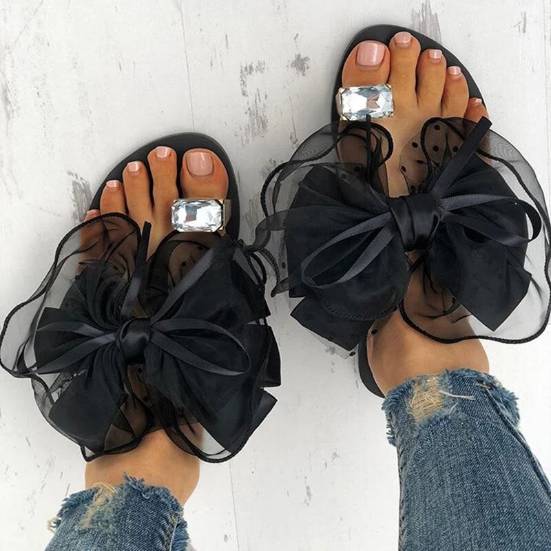 Crystal Bow Lace Flat Sandal