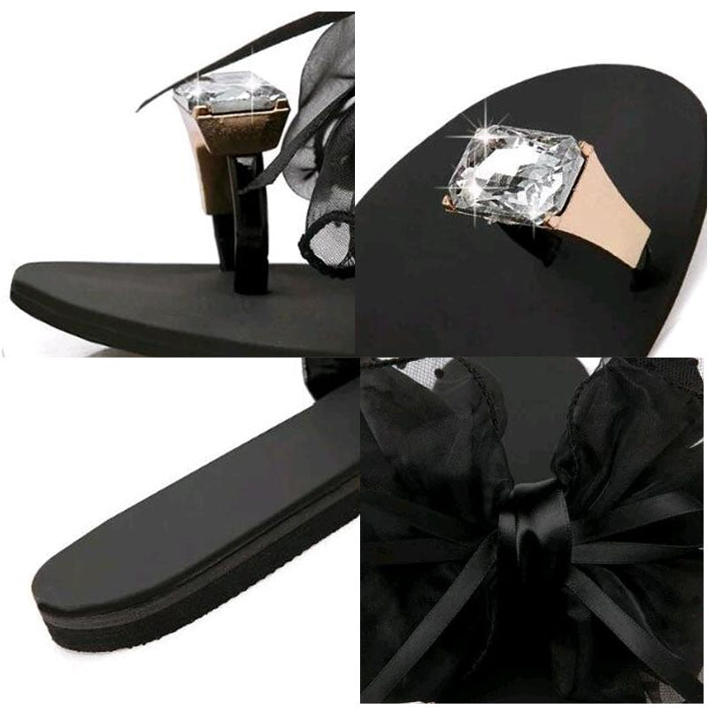 Crystal Bow Lace Flat Sandal