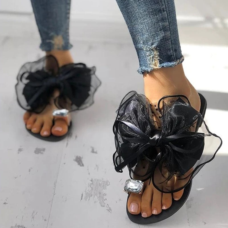 Crystal Bow Lace Flat Sandal