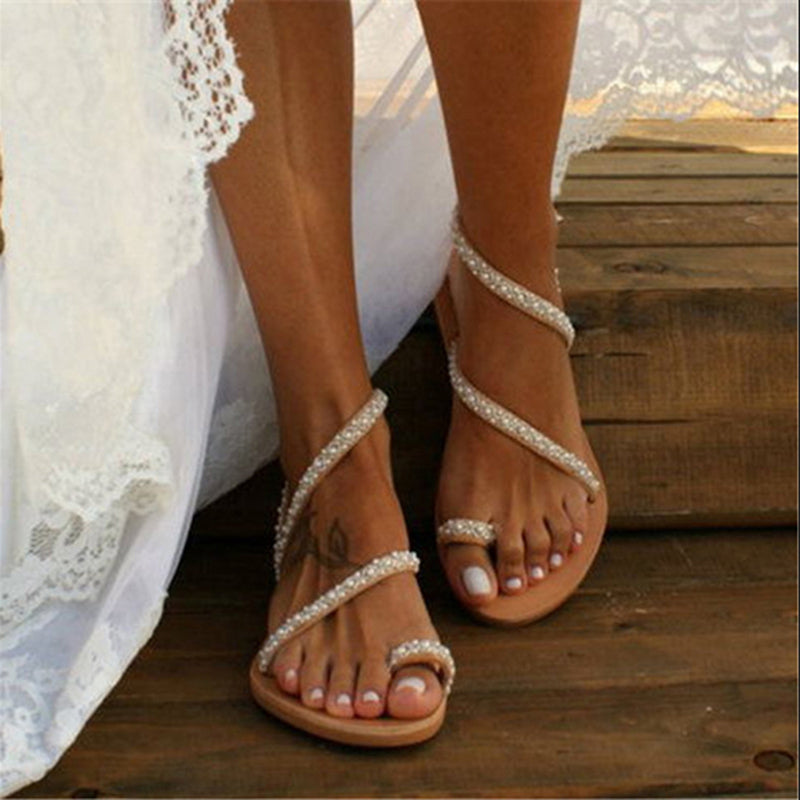 Sweet Luxury Pearls Strap Flat Sandal