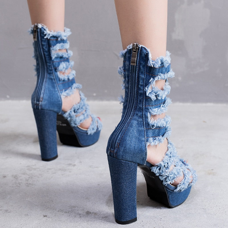 Ripped and Shredded Heeled Sandal