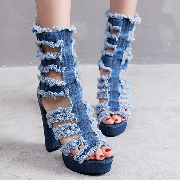 Ripped and Shredded Heeled Sandal