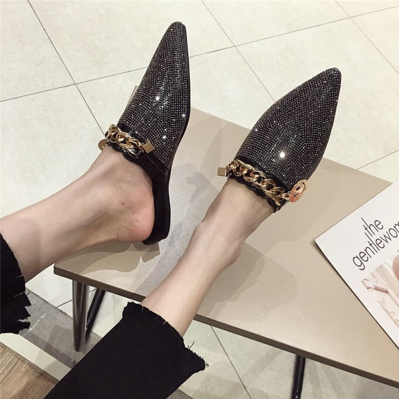 Luxury Leather Pointed Toe with Buckle Mules Shoes