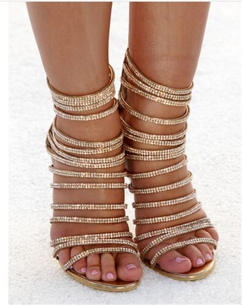 Luxury Crystal Gladiator Heeled Sandal