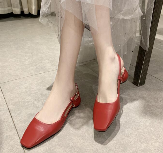 European Square-Toe Kitten Slingback Heels