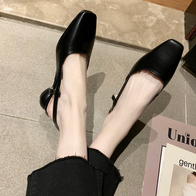 European Square-Toe Kitten Slingback Heels