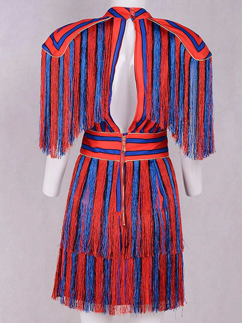 Striped Mini Dress with Fringes
