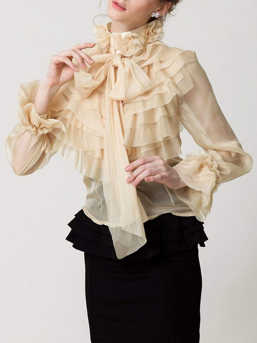 CORAL Bowknot Ruffle Blouse in Apricot