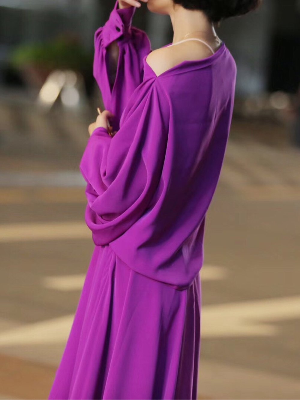 PHIONA Lantern Sleeves Asymmetrical Skirt Set