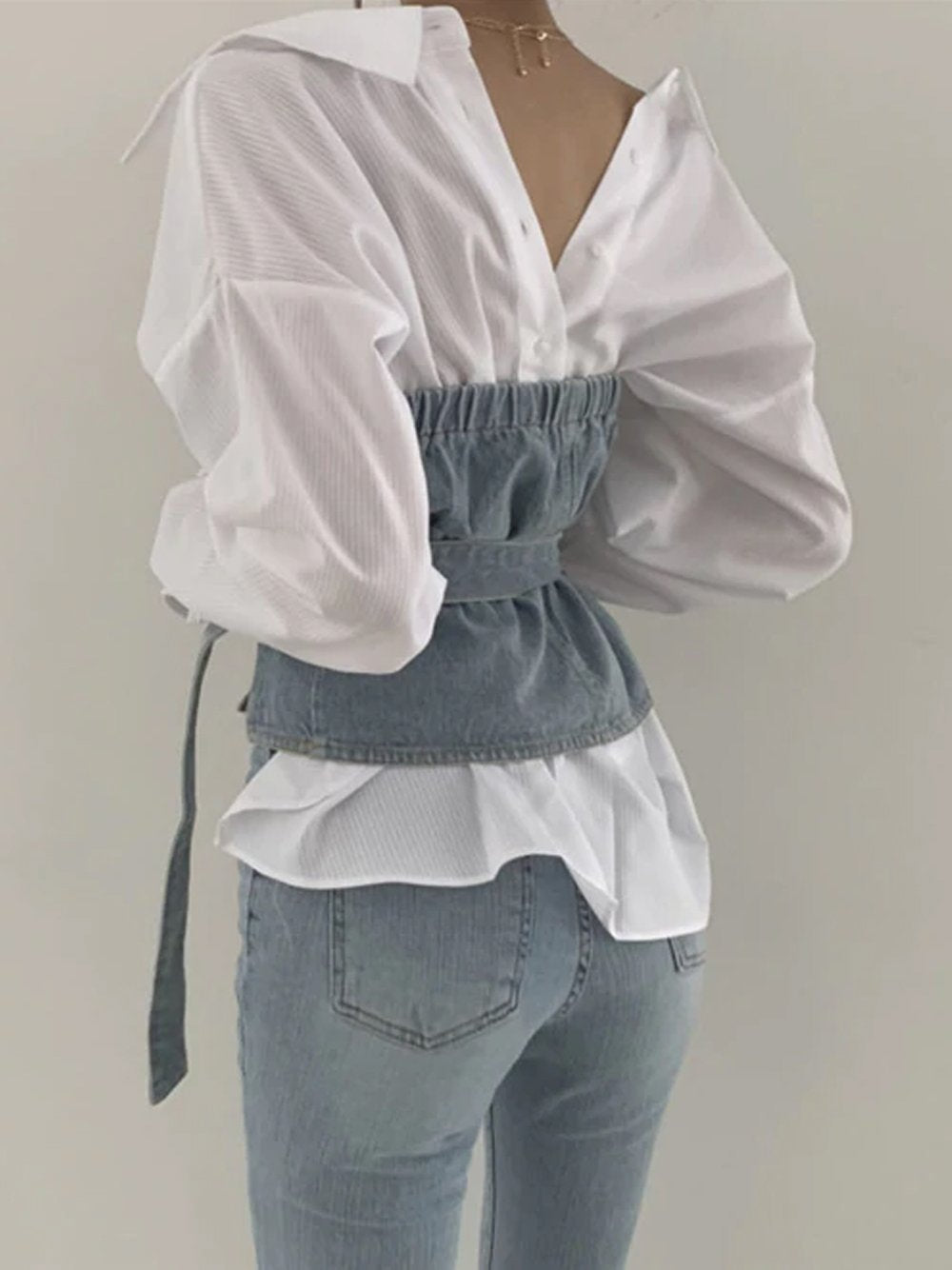 Double Breasted Patched Denim Corset