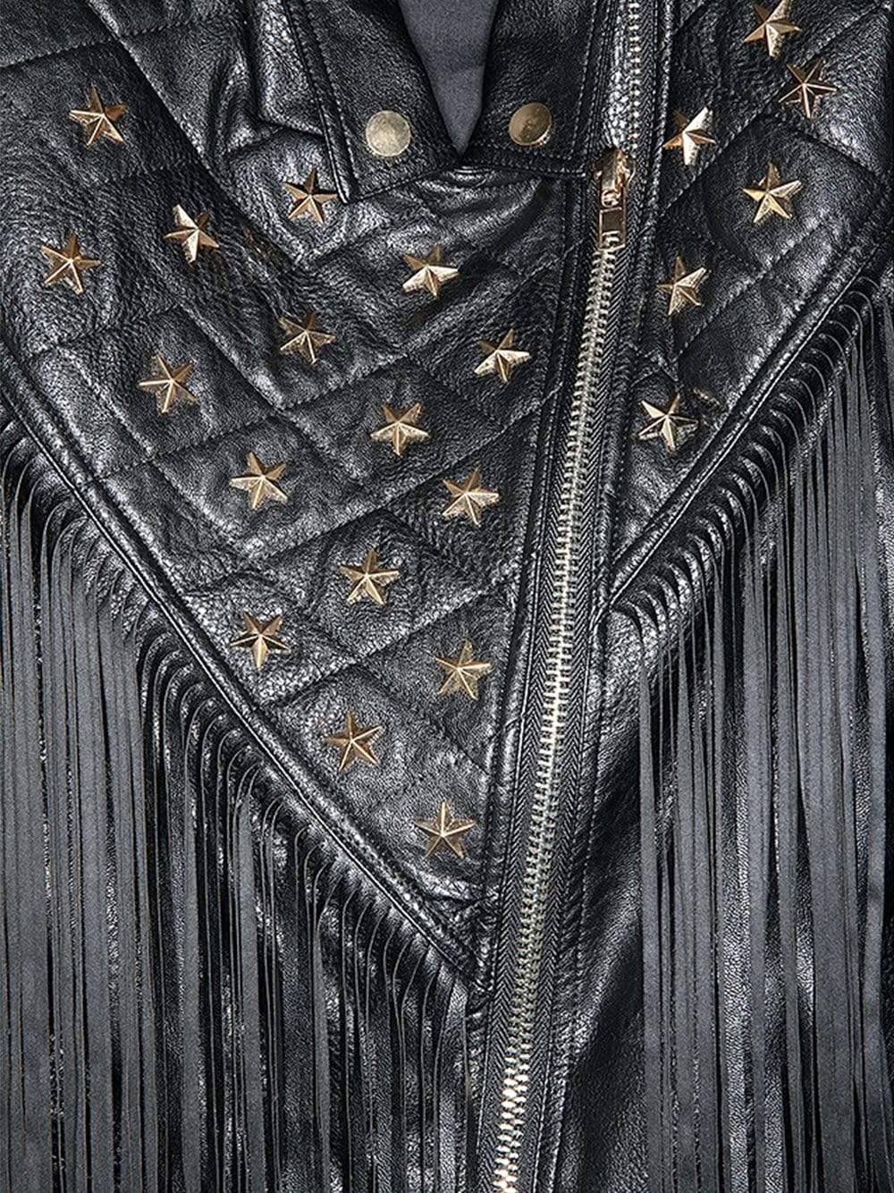 Star-Beaded Slim Fringed Motorcycle Jacket