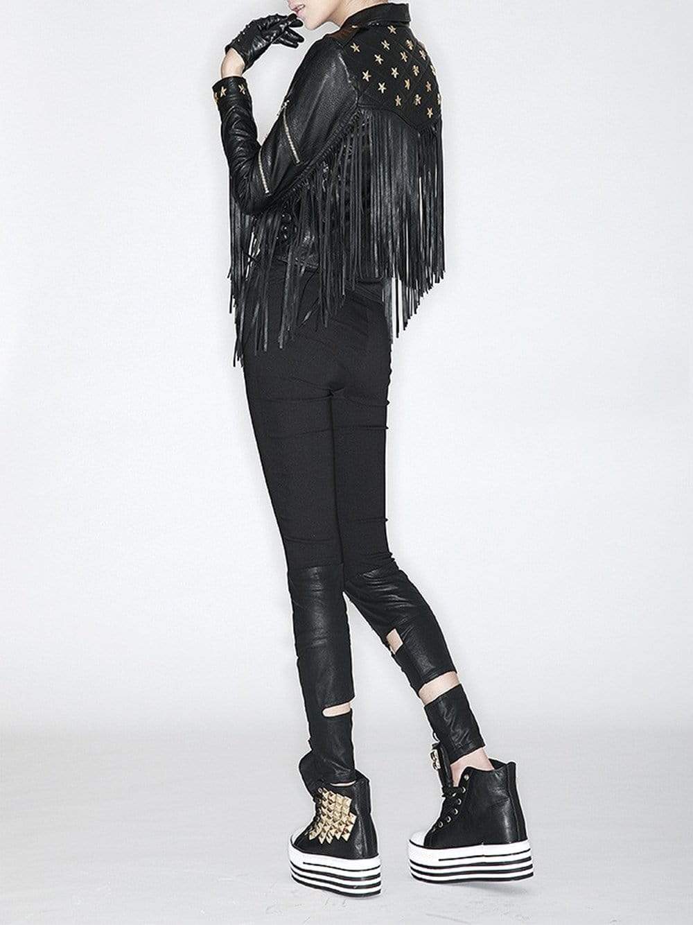 Star-Beaded Slim Fringed Motorcycle Jacket