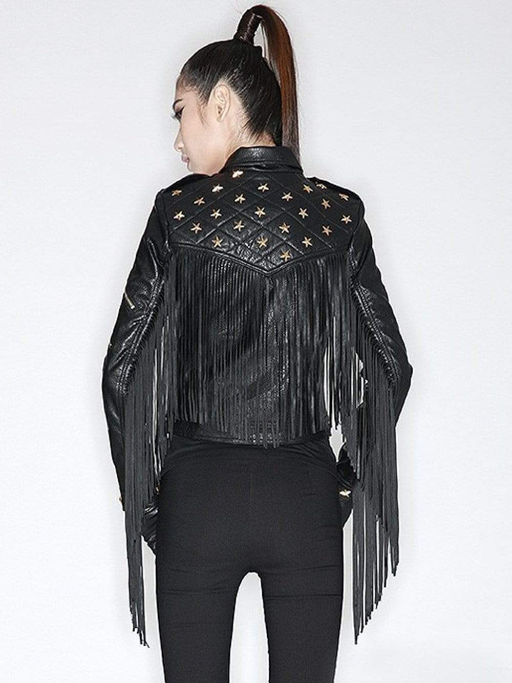 Star-Beaded Slim Fringed Motorcycle Jacket