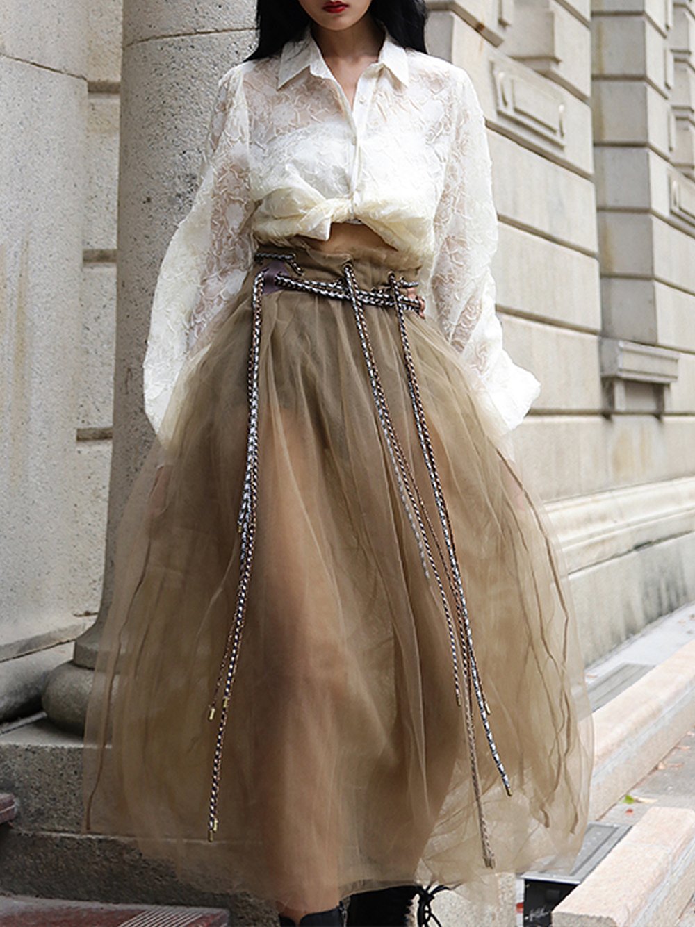 Drawstring Tulle Skirt