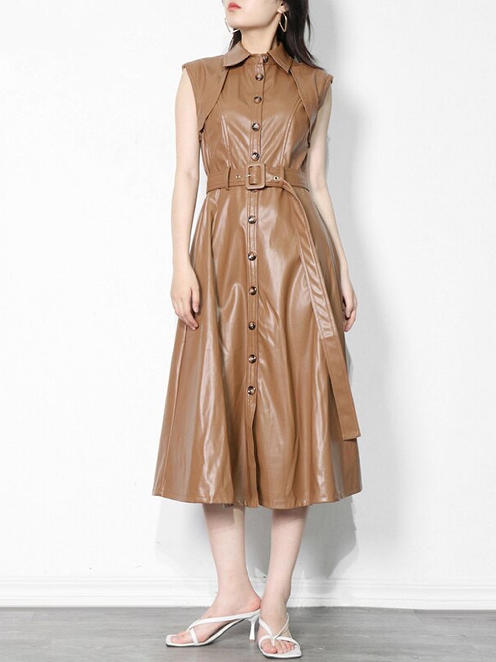 HERANE Leather Midi Dress