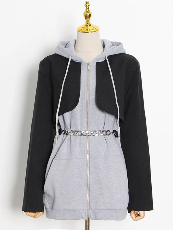 SELLAI Zipper Drawstring Jacket