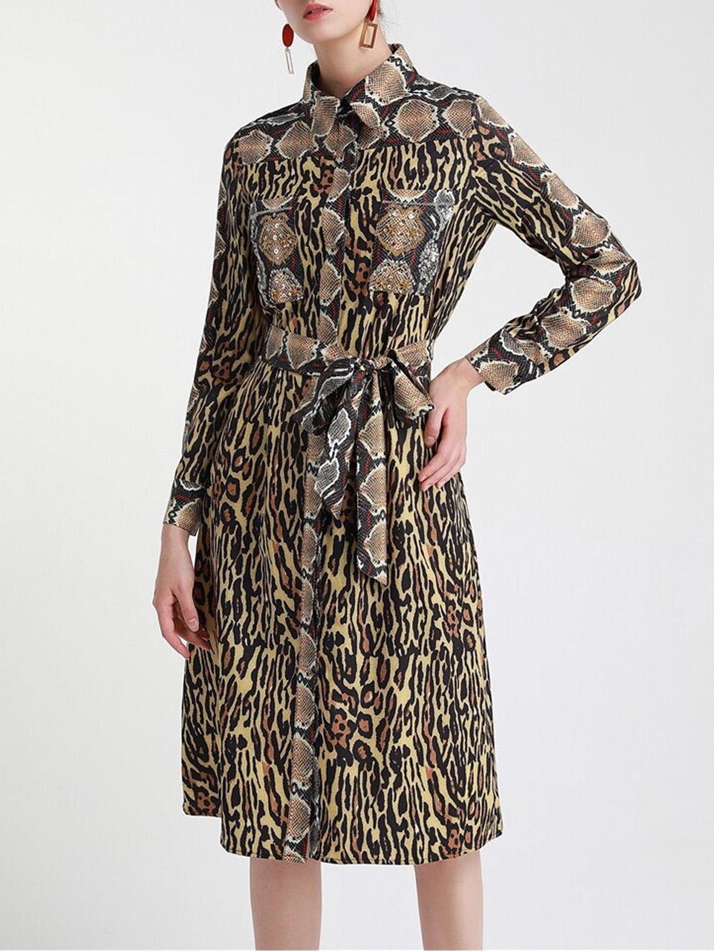 Leopard Shirt Midi Dress