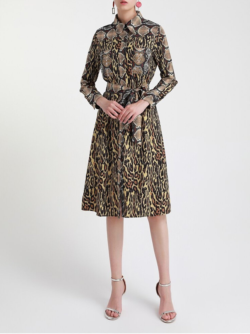 Leopard Shirt Midi Dress