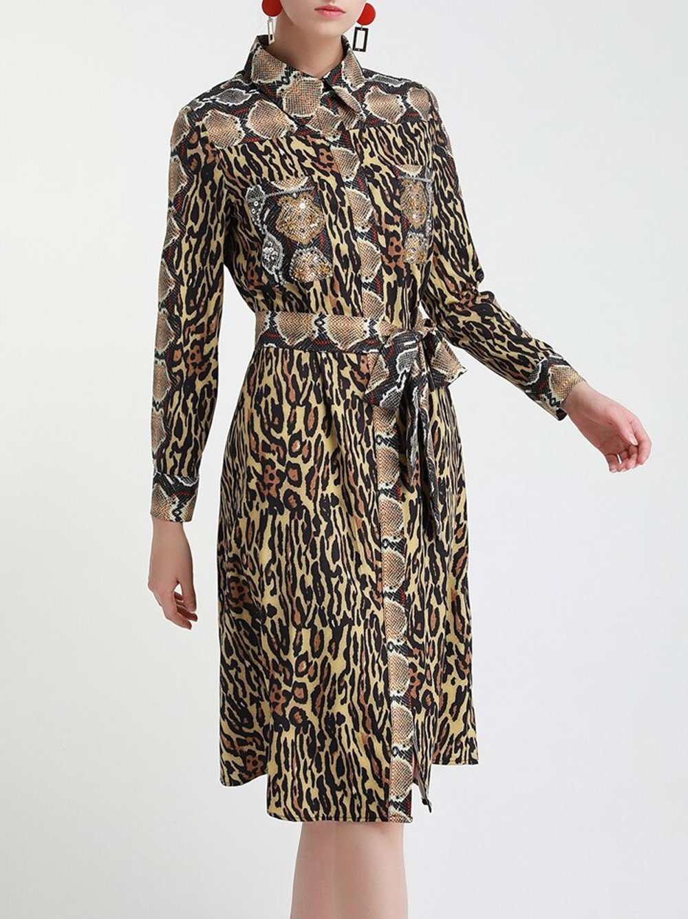 Leopard Shirt Midi Dress
