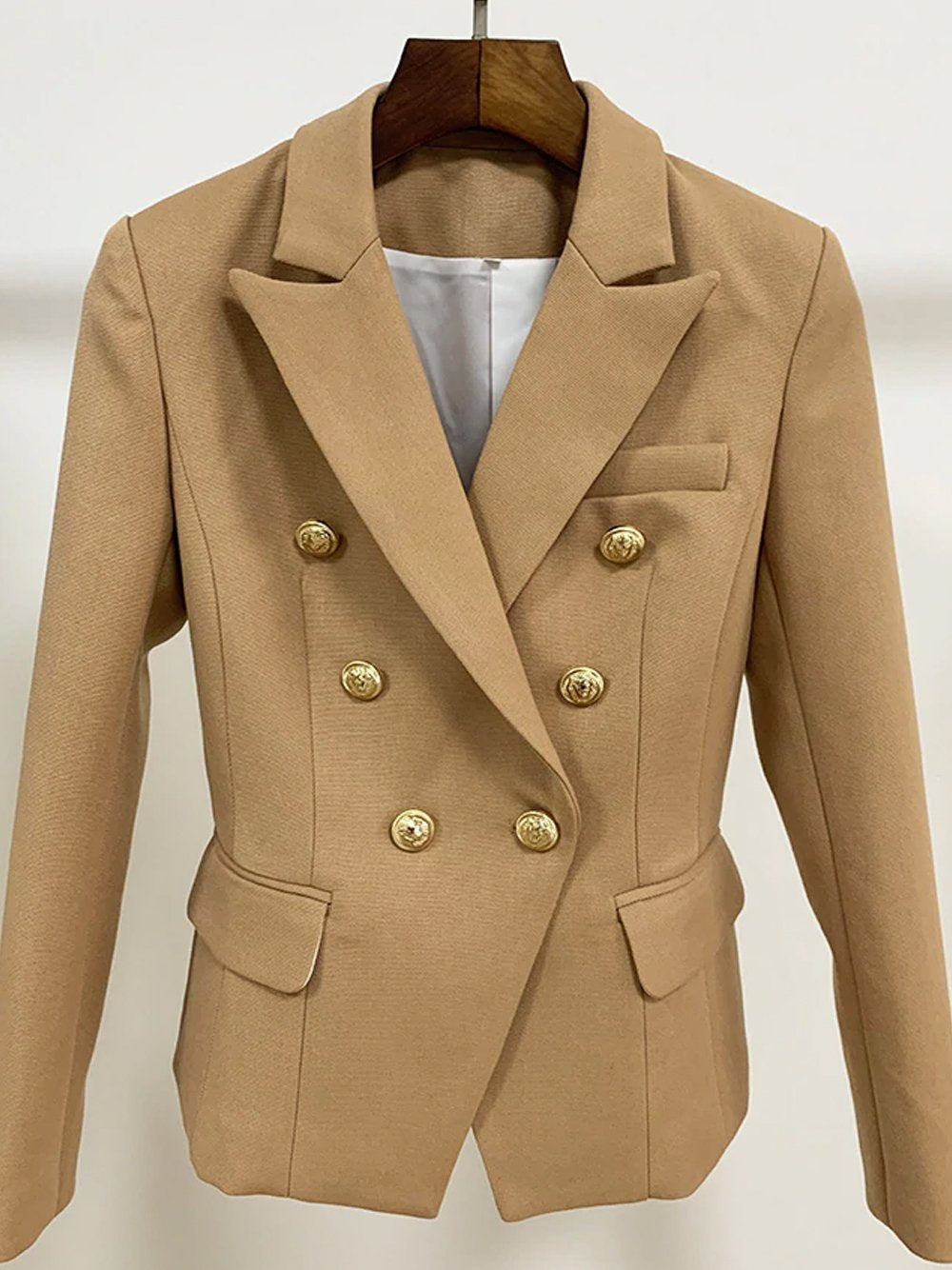 Double Breasted Fitted Blazer in Light Brown