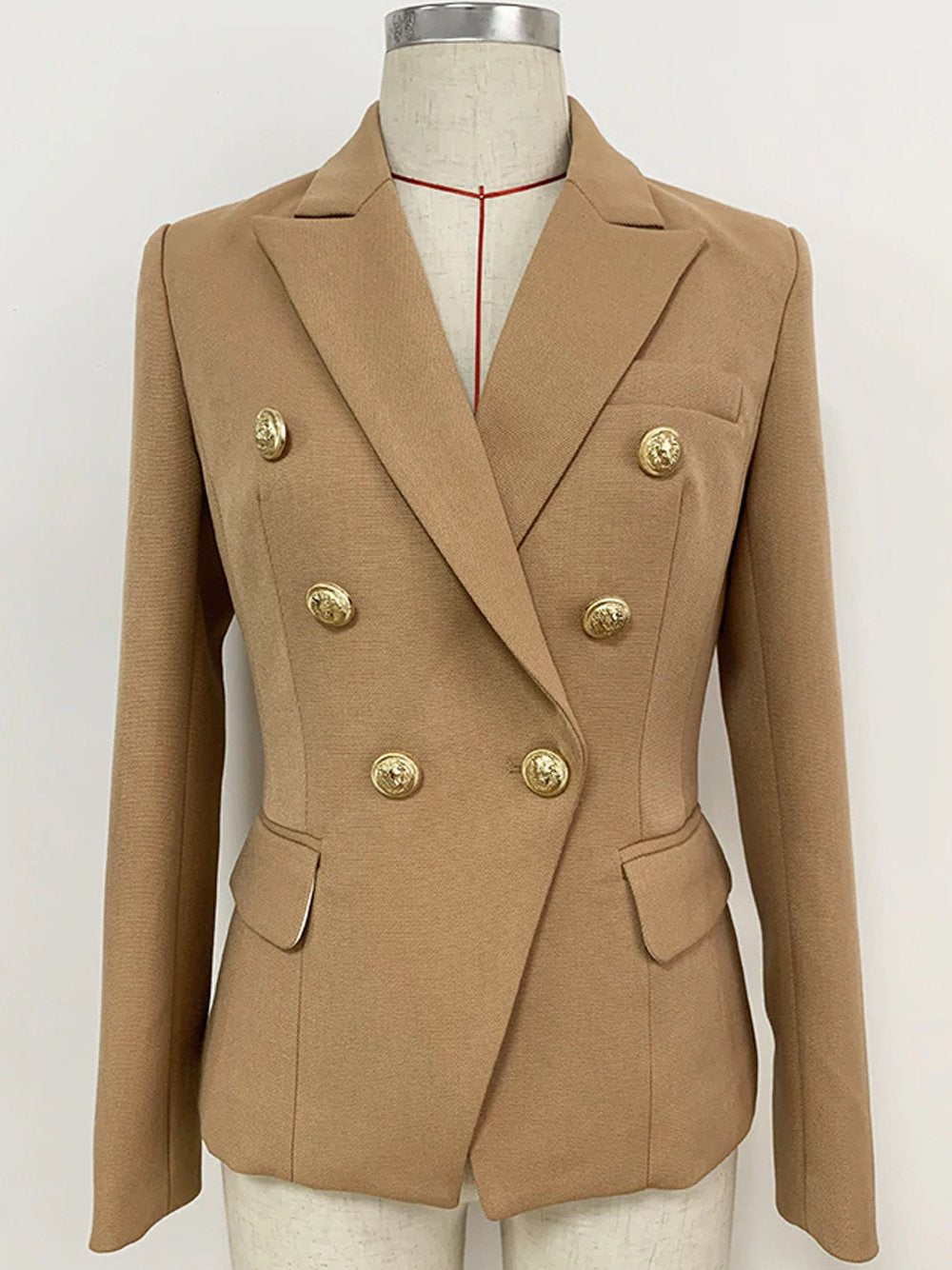 Double Breasted Fitted Blazer in Light Brown