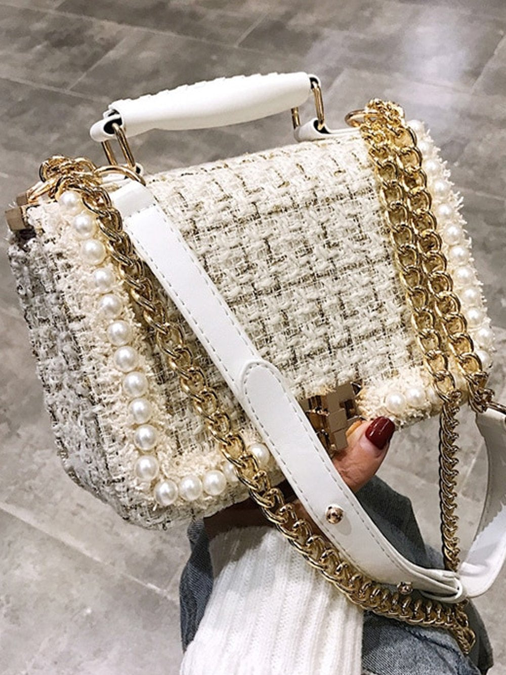 Woolen Pearls Handbag
