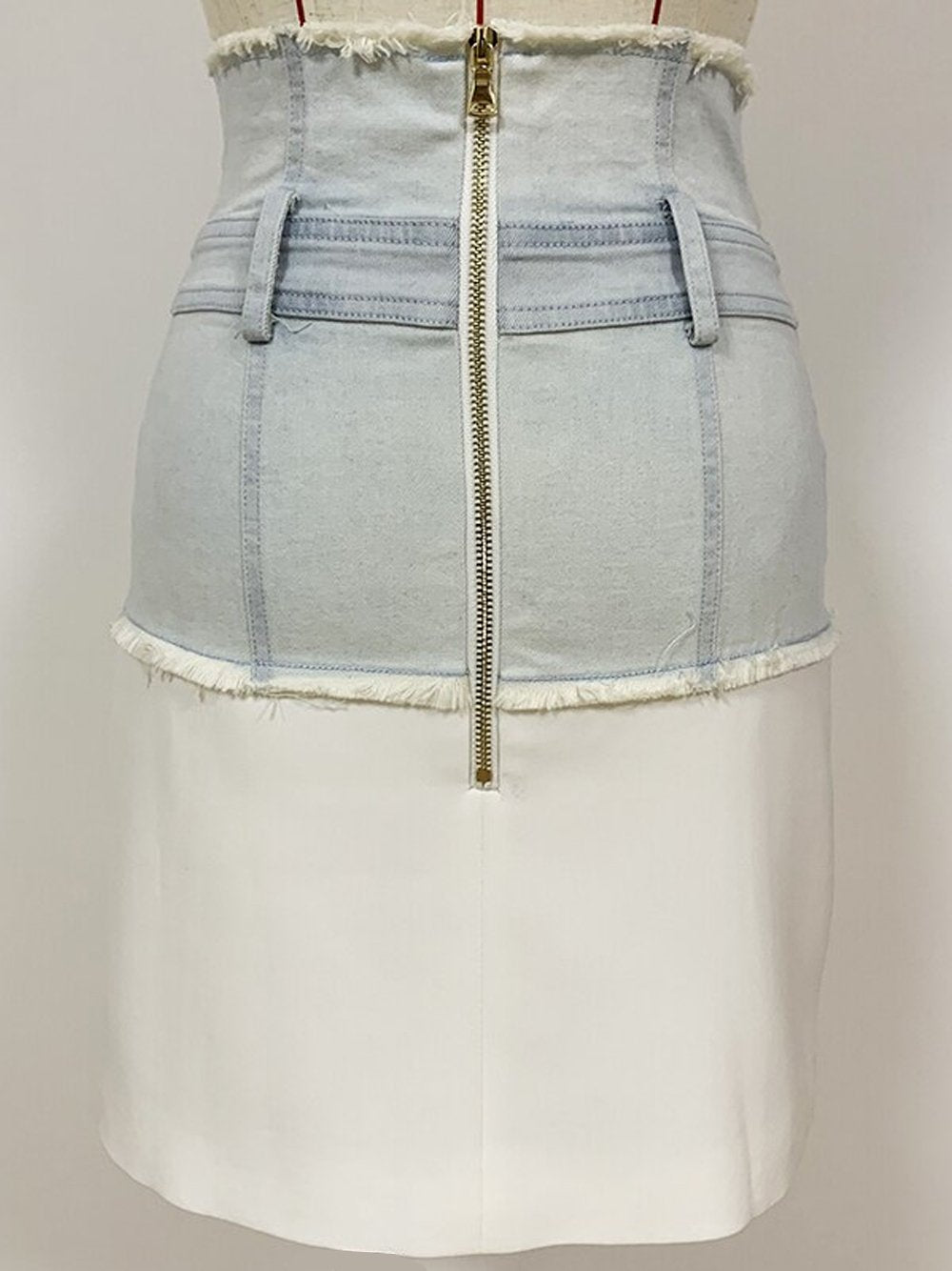 Denim Trim Asymmetrical Mini Skirt