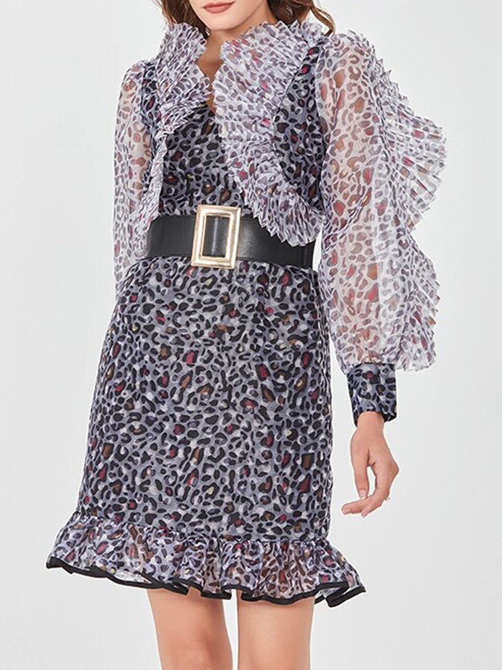 RACHEL Leopard Ruffles Mini Dress