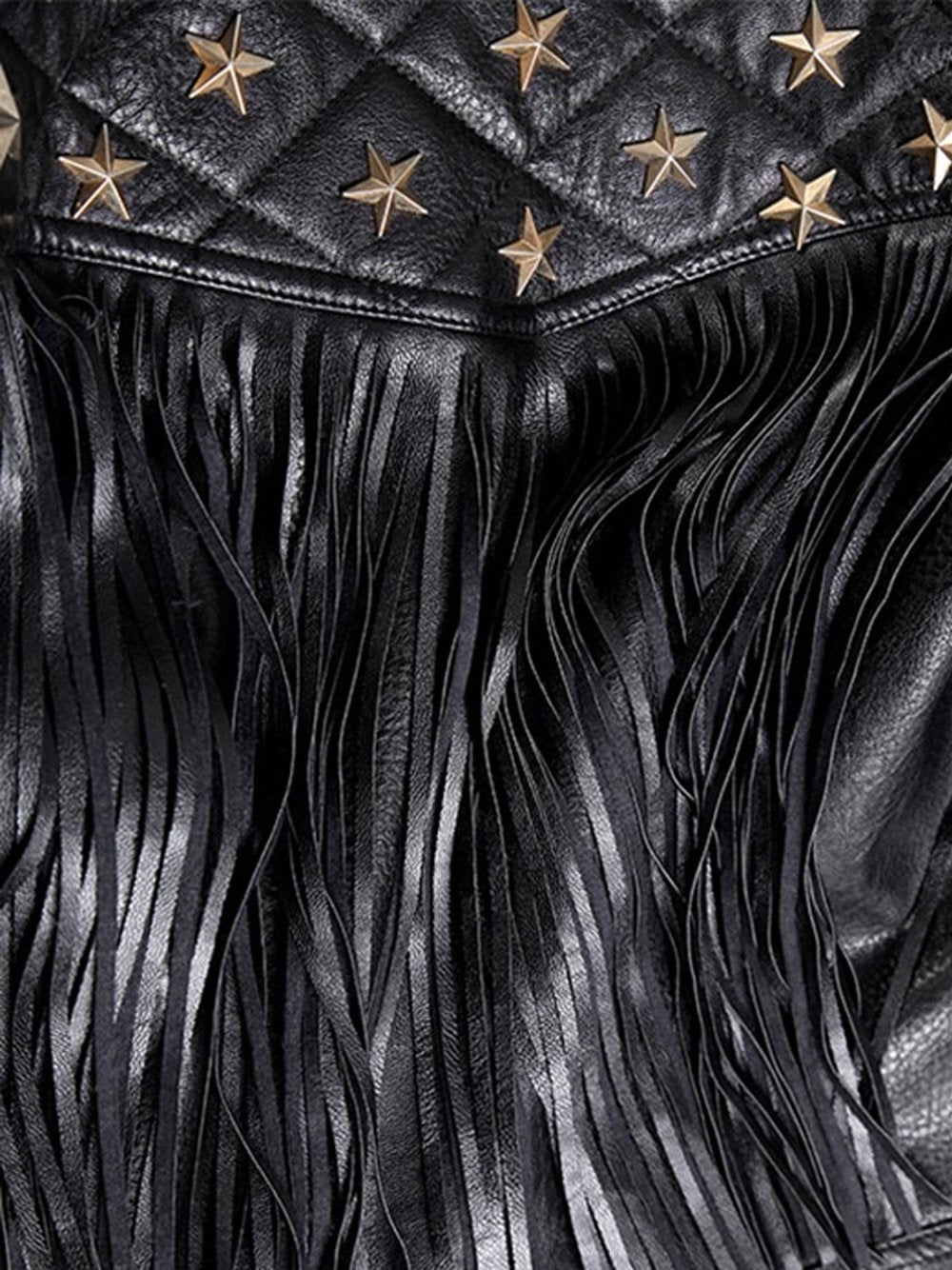 Star-Beaded Slim Fringed Motorcycle Jacket