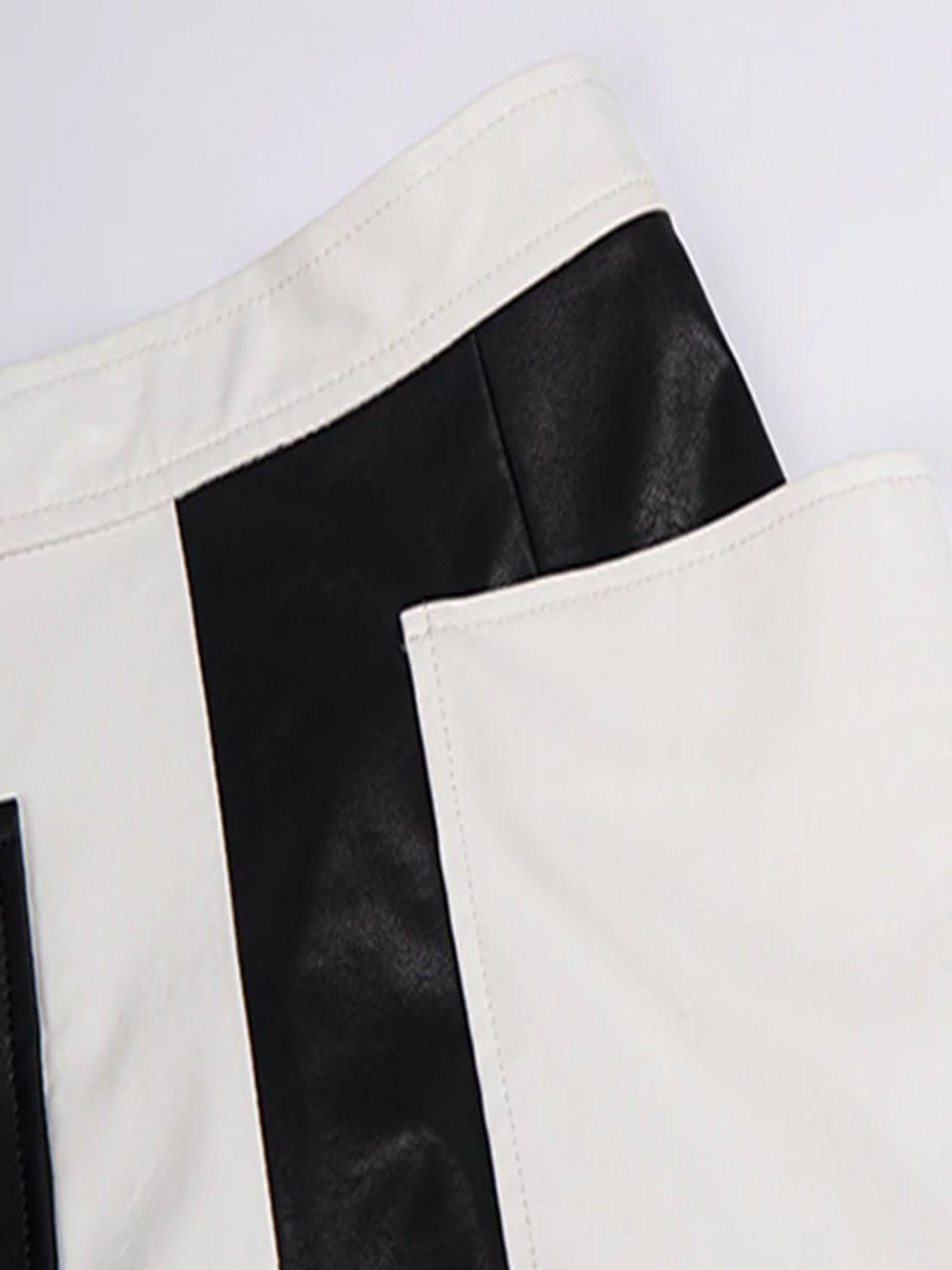 Hit Color Leather Mini Skirt