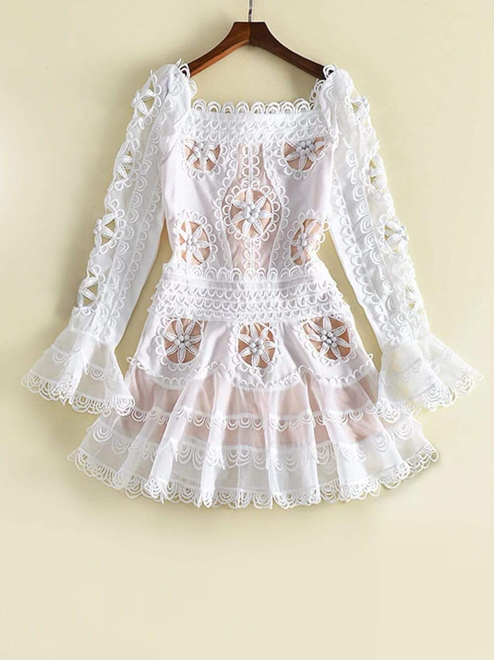 White Ruffled Lace Dress