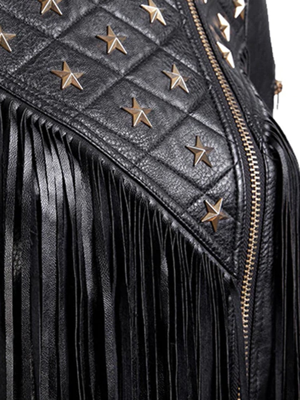 Star-Beaded Slim Fringed Motorcycle Jacket