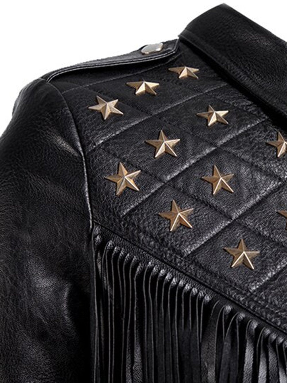 Star-Beaded Slim Fringed Motorcycle Jacket