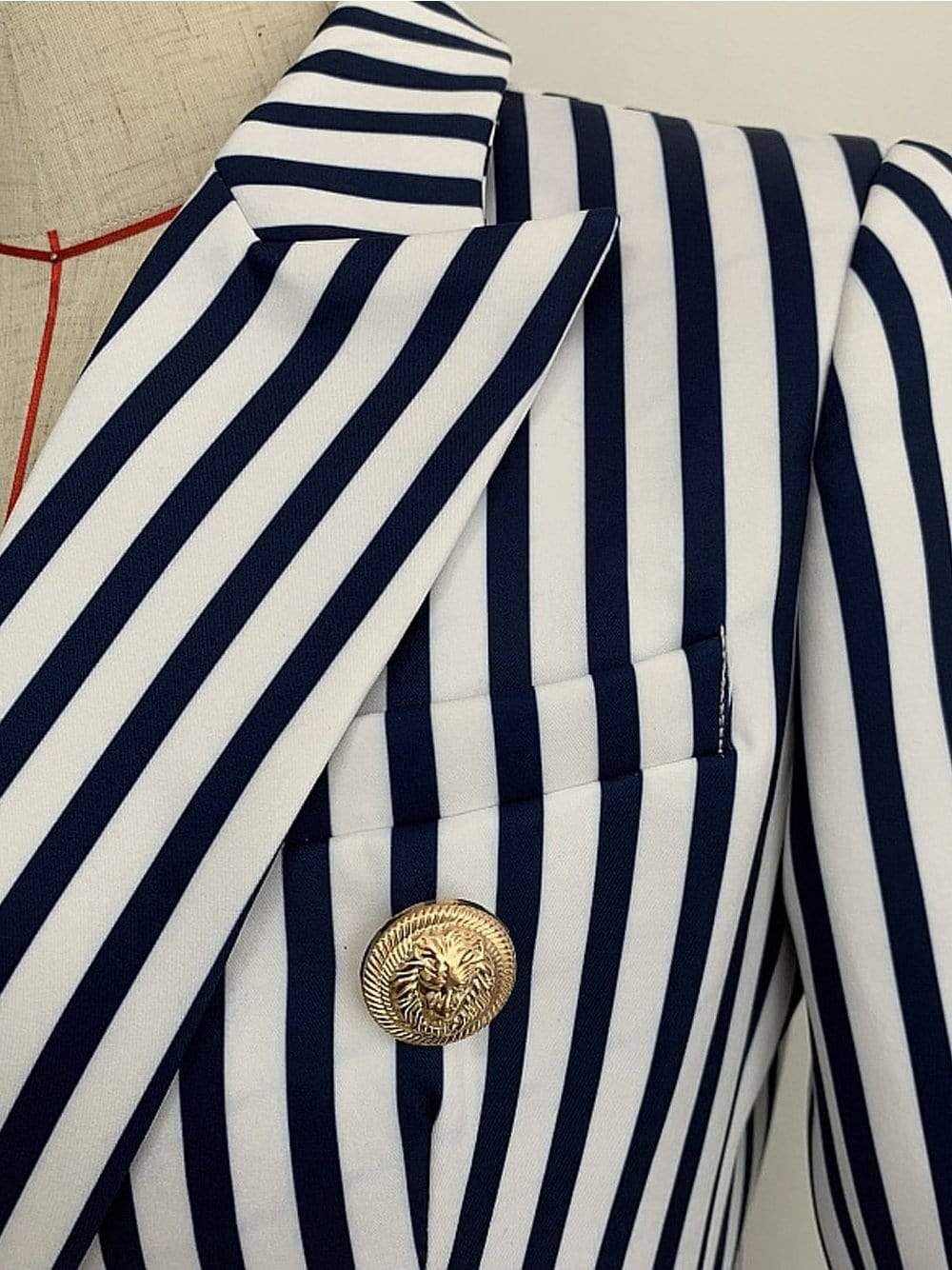 Double-breasted Striped Blazer in White/Blue