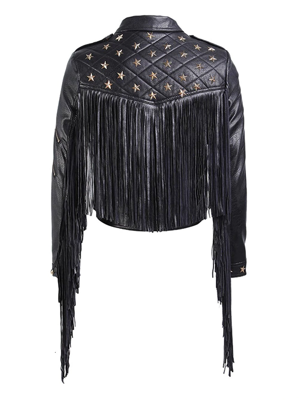 Star-Beaded Slim Fringed Motorcycle Jacket