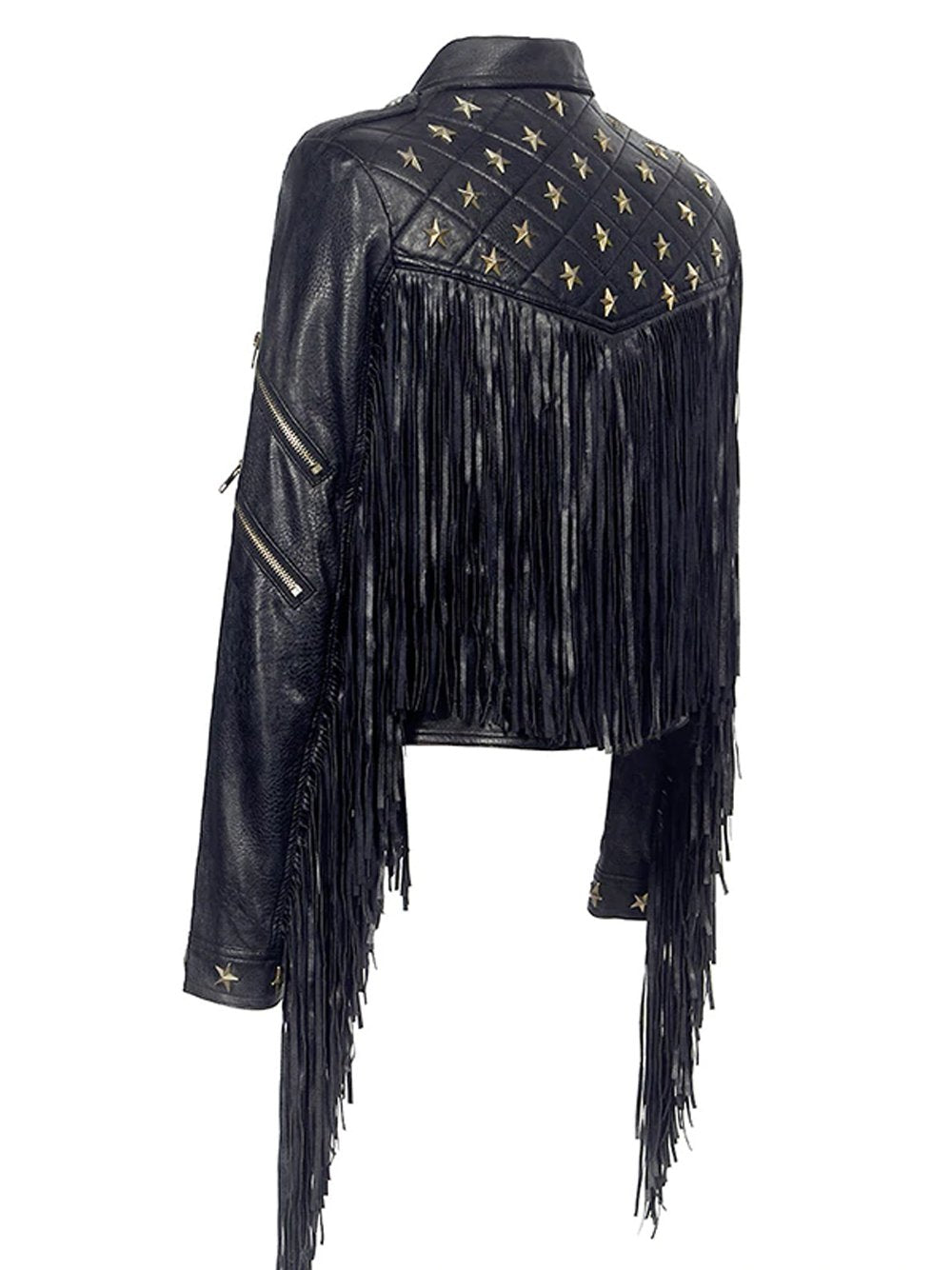 Star-Beaded Slim Fringed Motorcycle Jacket