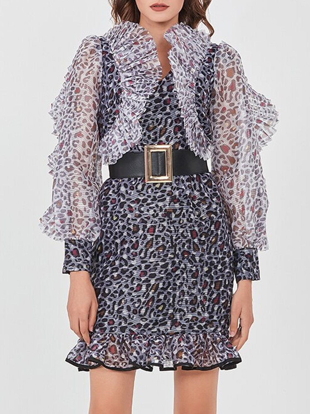 RACHEL Leopard Ruffles Mini Dress