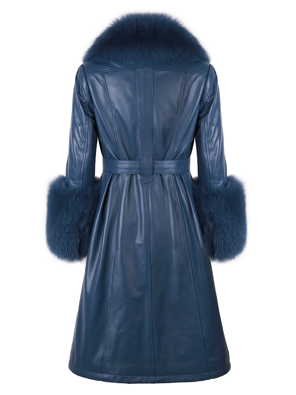 Faux Fur Genuine Leather Coat in Navy