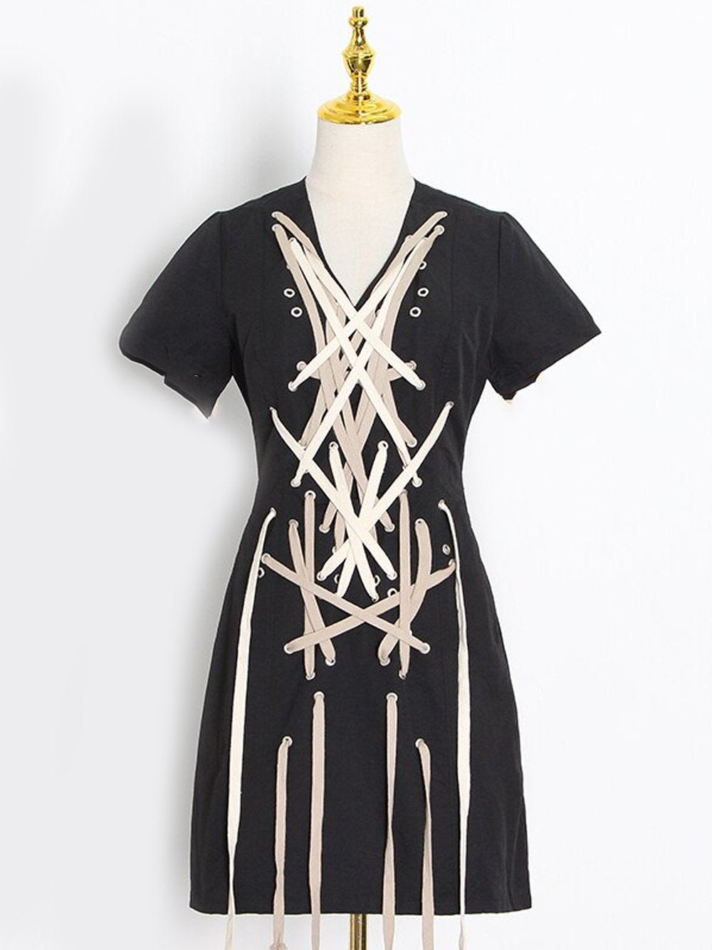BELITA Drawstring Cross Mini Dress