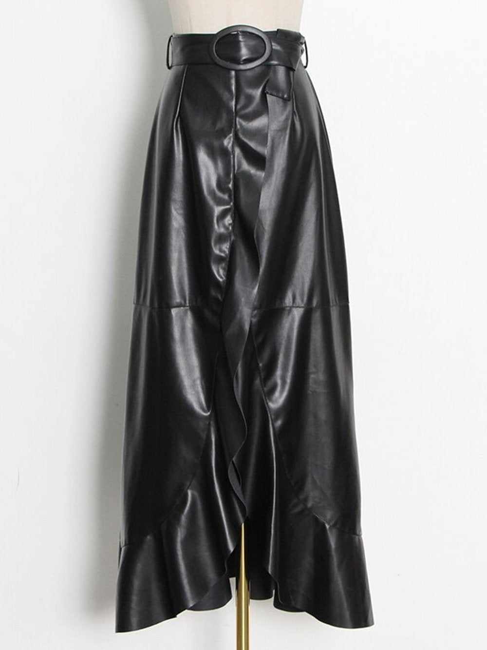 CELOSIA Blouse & Leather Skirt Set