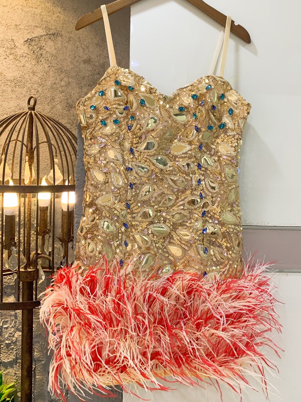 SEMYA Sequins & Feathers Mini Dress