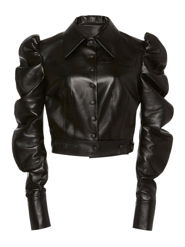 Puff-Sleeved Faux-Leather Jacket